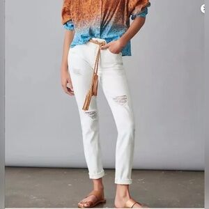 Anthropologie Pilcro Mid-Rise Slim Boyfriend Jeans Distressed White Women’s 28